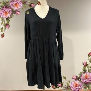 Serra casual tiered long‎ sleeve charcoal Black mini Dress size medium